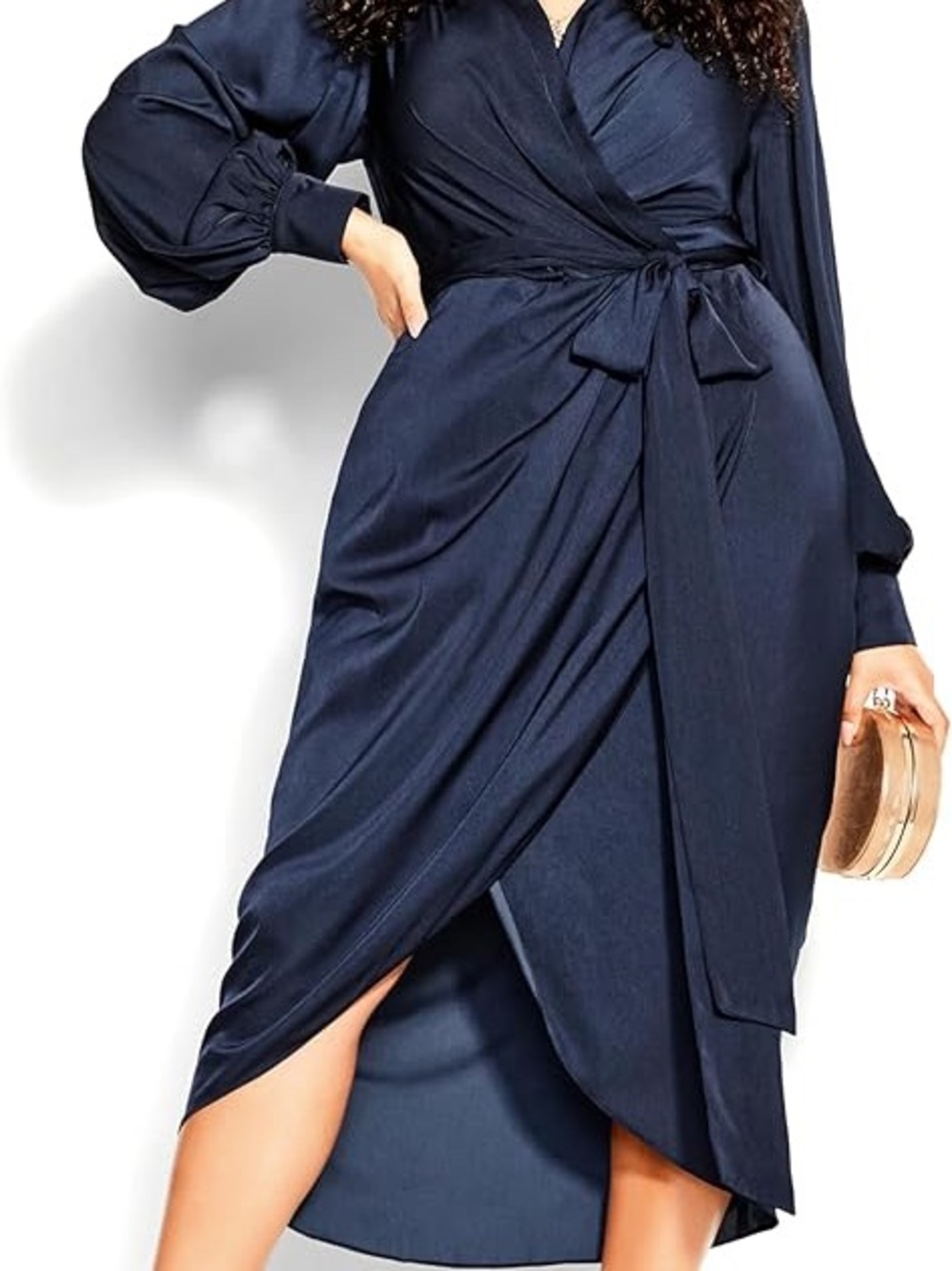 City Chic Opulent Navy Wrap Dress with Waist Tie